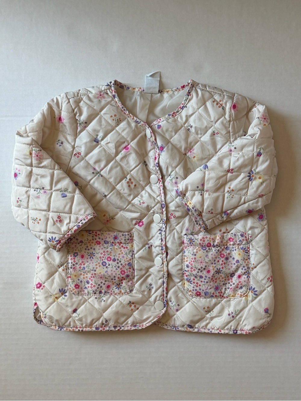 H&M Girls 2T Lightweight Quilted Puffer Jacket Floral Ivory